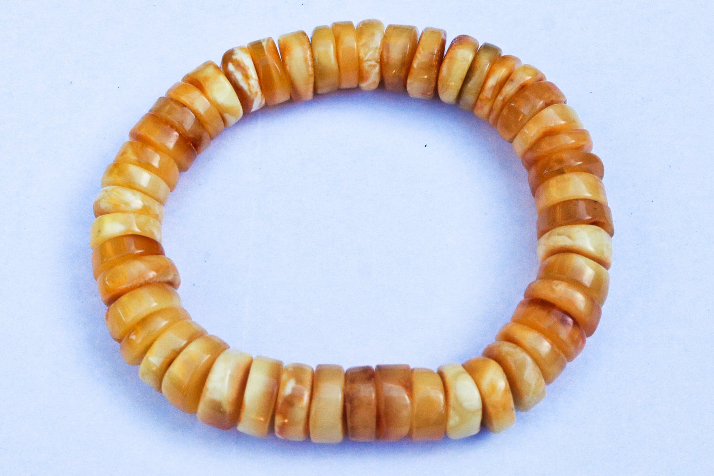 Baltic Amber Bracelet Butterscotch Disc Beads Natural Raw Untreated Unisex 19.3 gram