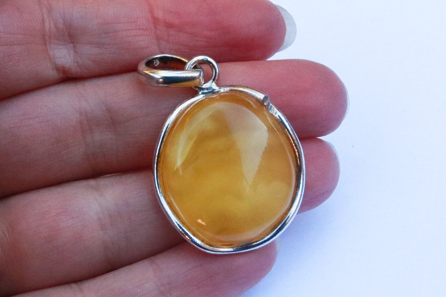 Baltic Amber Butterscotch Pendant Yellow Natural Cloudy 1.69″ 6.7 gram 925 Silver