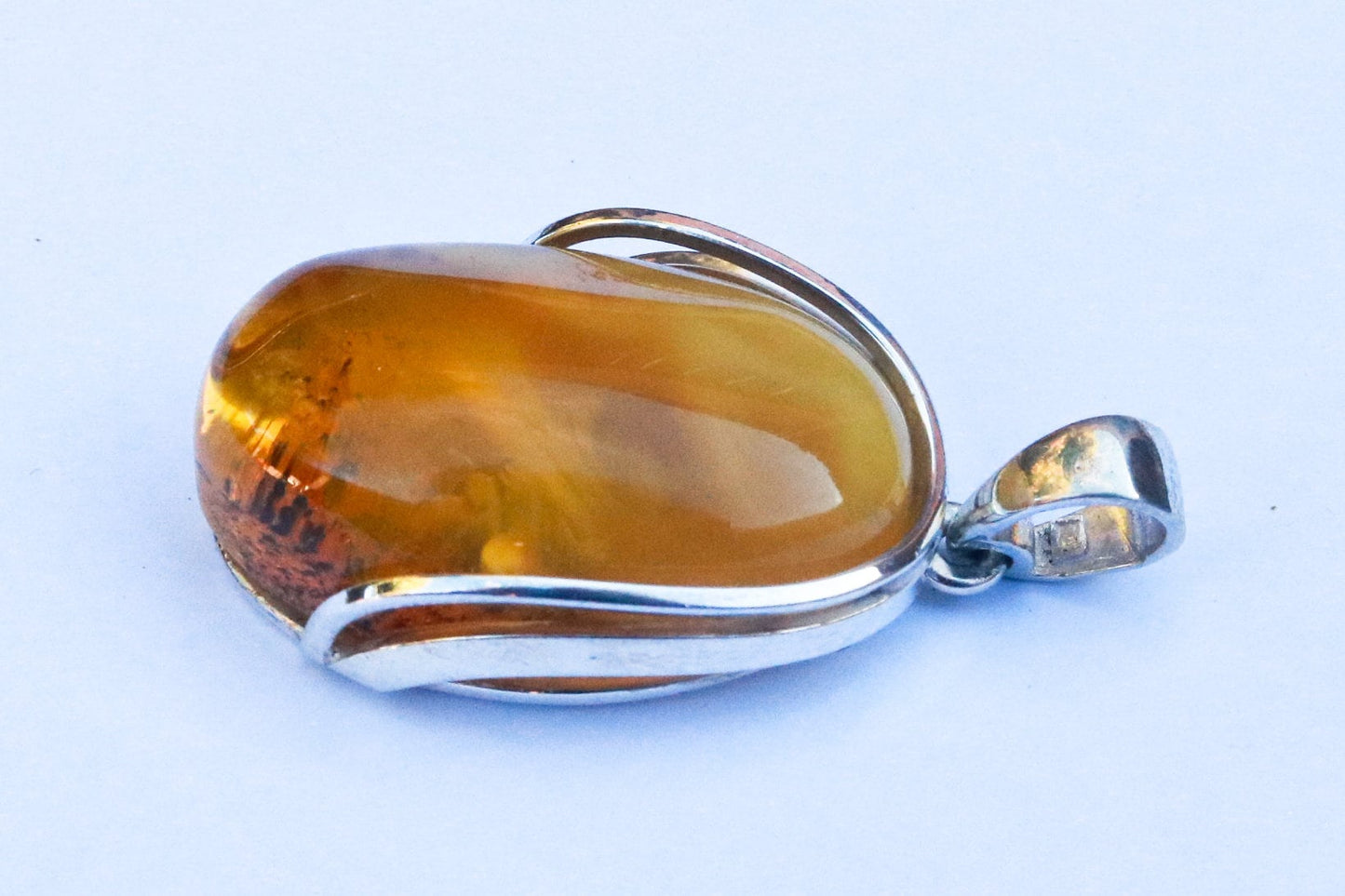 Baltic Amber Pendant Yellow Oval Jewelry Natural Untreated Cloudy Unisex 1.93" 14.4 gram 925 Silver