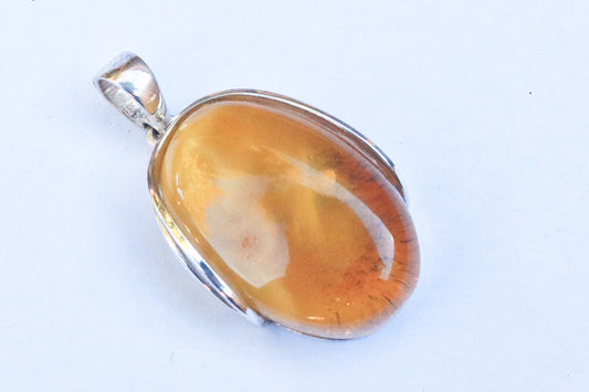 Baltic Amber Pendant Yellow Oval Jewelry Natural Untreated Cloudy Unisex 1.93" 14.4 gram 925 Silver