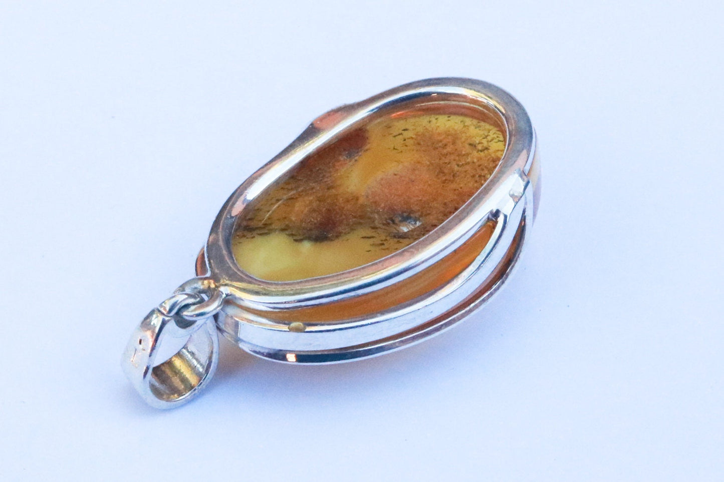 Baltic Amber Pendant Yellow Oval Jewelry Natural Untreated Cloudy Unisex 1.93" 14.4 gram 925 Silver