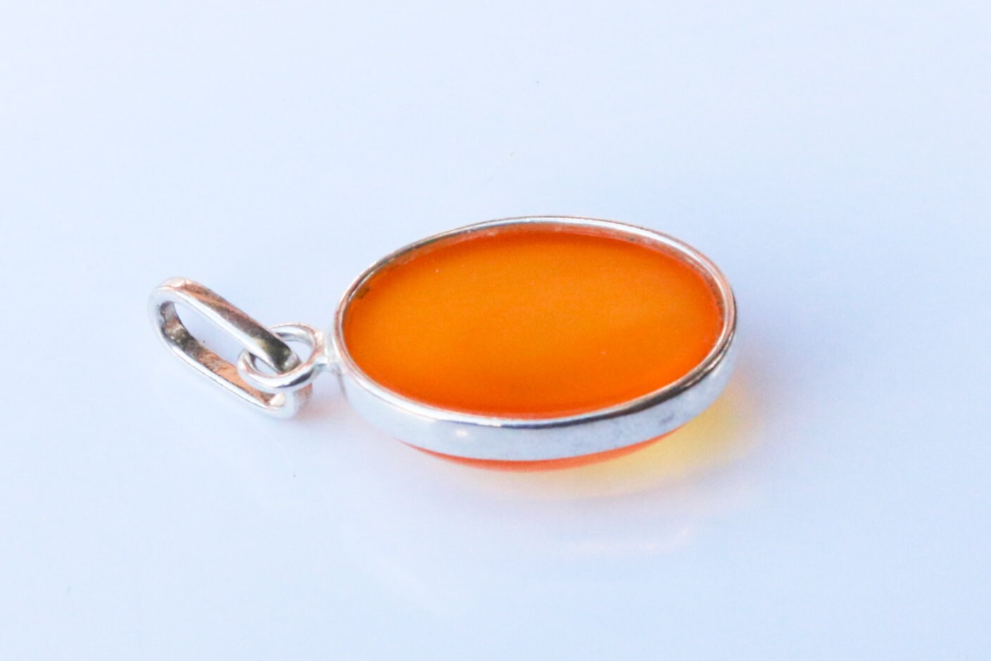 Baltic Amber Pendant Cloudy Honey Oval Unisex 1.32" 2.9 gram 925 Silver