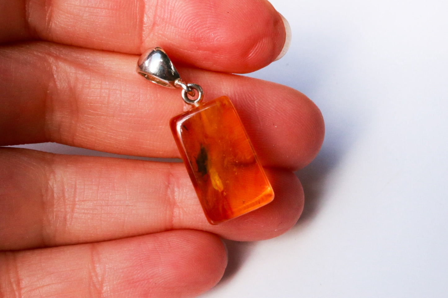 Baltic Amber Pendant with Fossil Insect Fly Natural Inclusions Rectangle Unisex 1.23" 2.4 gram