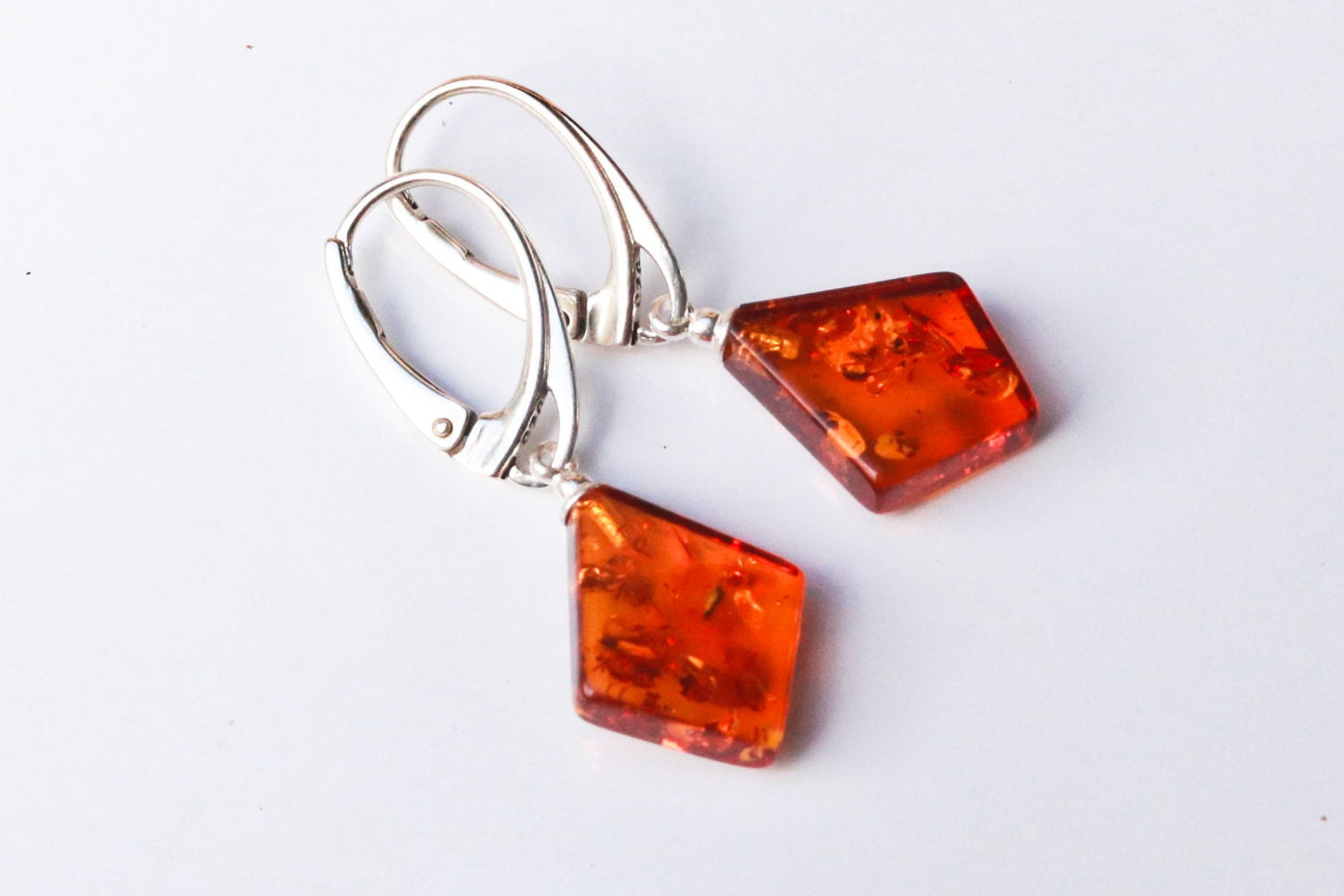 Baltic Amber Earrings Honey Sparkling Diamond Jewelry 1.3″ 2 925 Silver