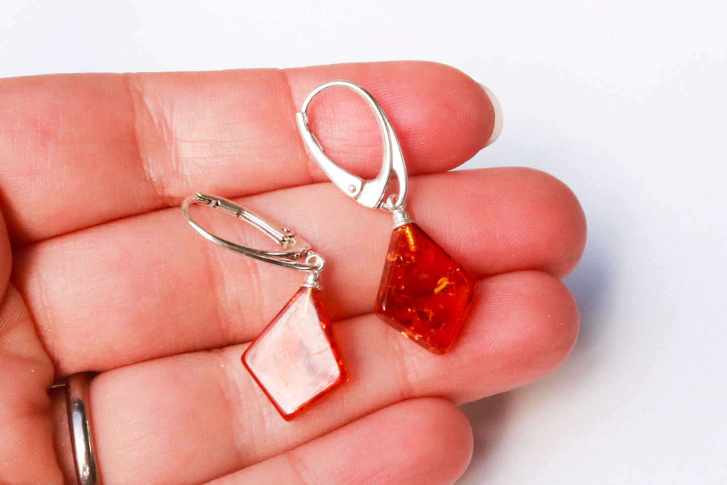 Baltic Amber Earrings Honey Sparkling Diamond Jewelry 1.3″ 2 925 Silver