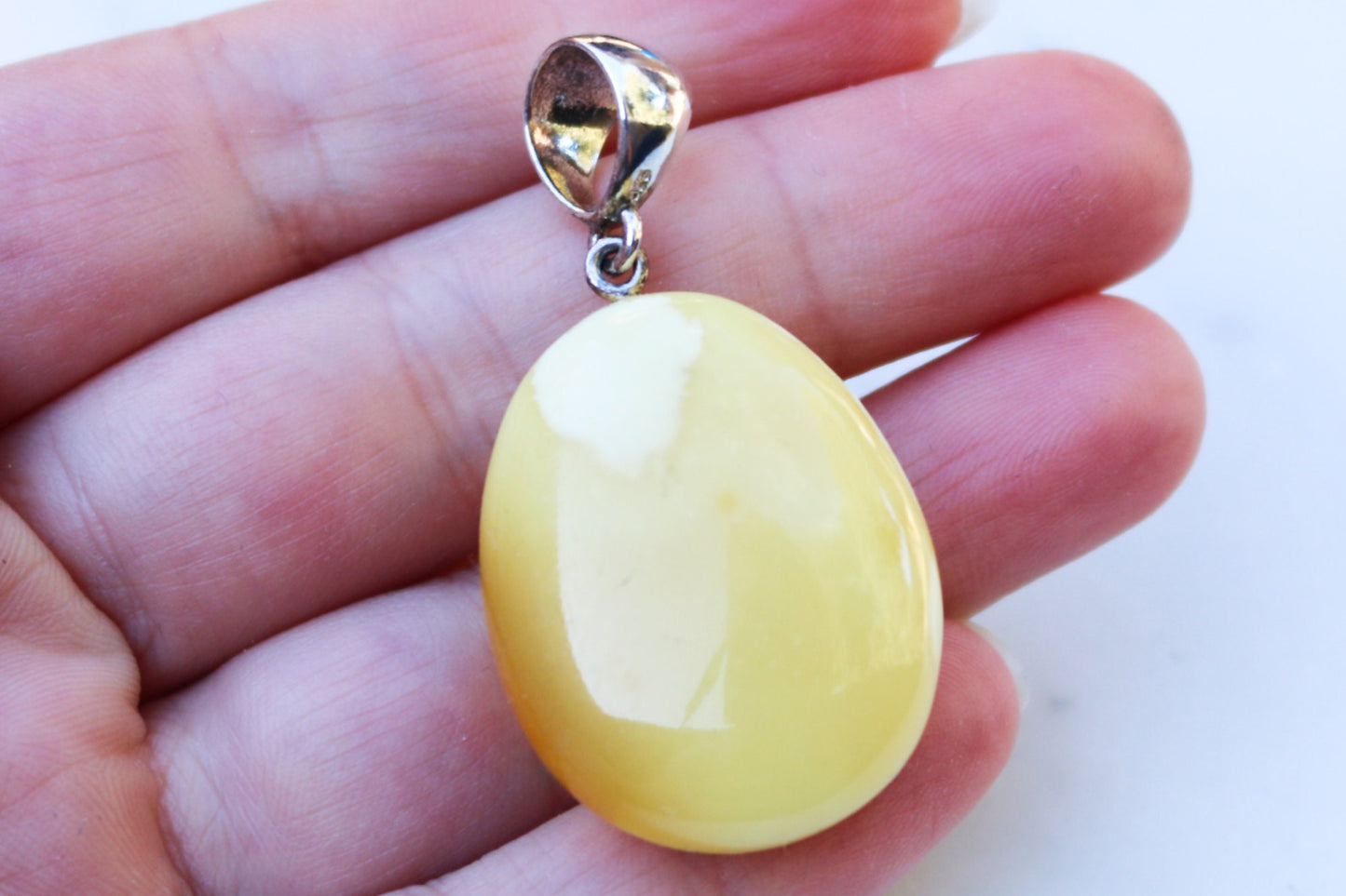 Baltic Amber Butterscotch Pendant Milky Natural Untreated Unisex 1.77" 7 gram 925 Silver