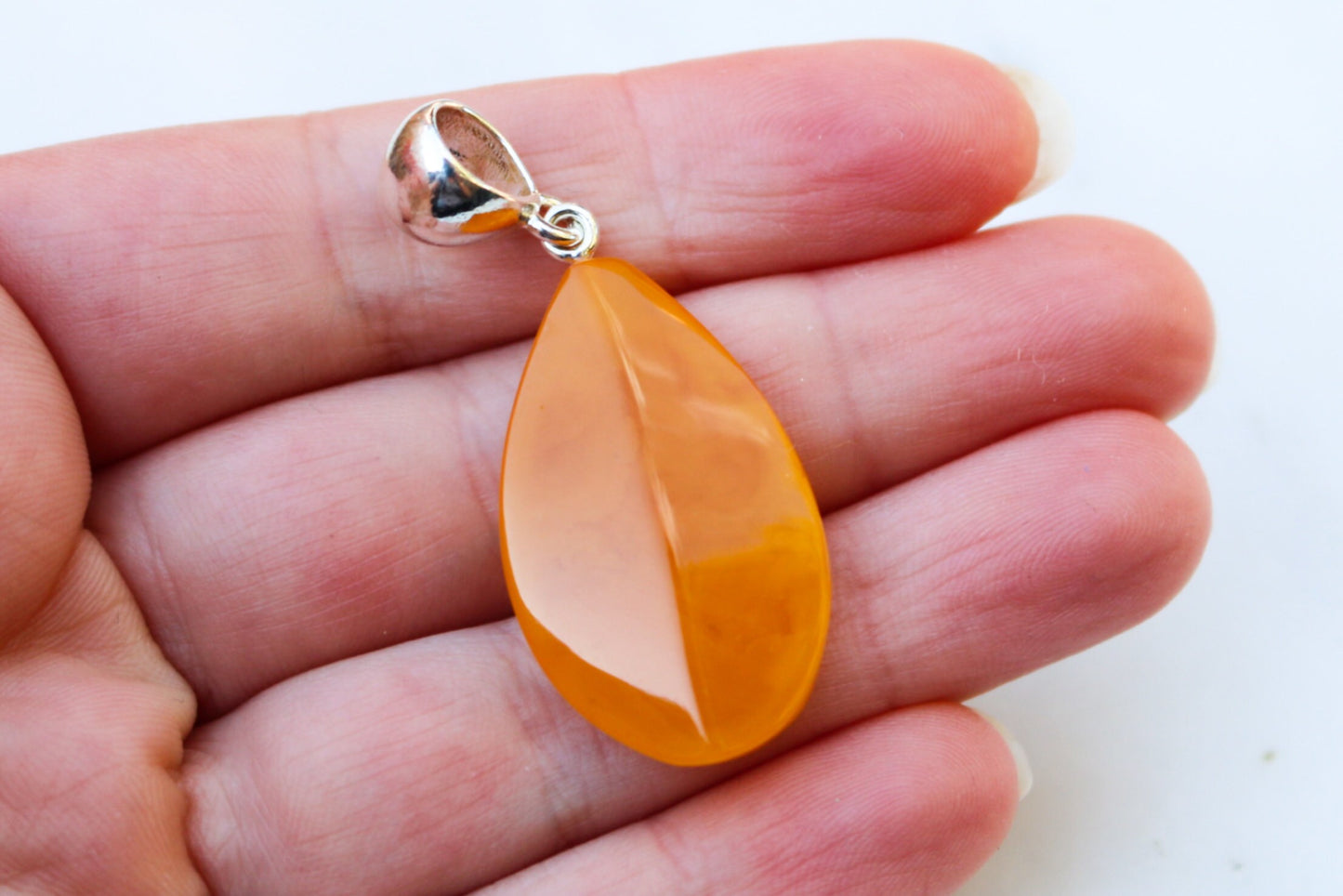 Baltic Amber Pendant Antique Faceted Drop Caramel Unisex Jewelry Natural 1.82" 3.2 gram 925 Silver