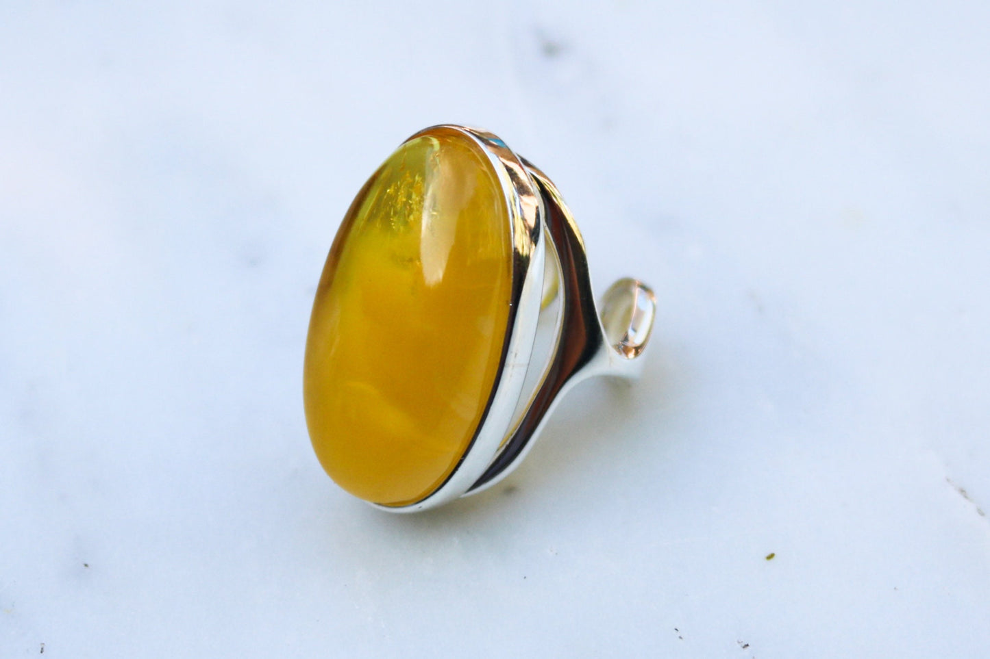 Baltic Amber Ring Butterscotch Yellow Cloudy Adjustable Natural Untreated 925 Silver 15 gram