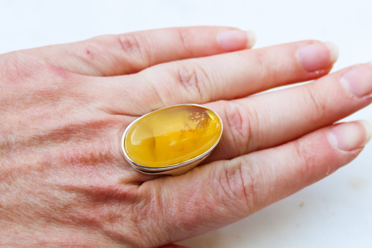 Baltic Amber Ring Butterscotch Yellow Cloudy Adjustable Natural Untreated 925 Silver 15 gram