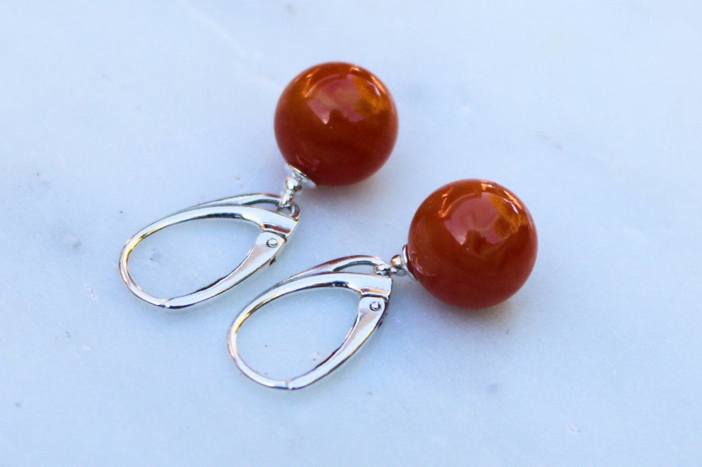 Baltic Amber Earrings Pink Rose Ball Dangling Jewelry 11 mm 1.2" 3 gram