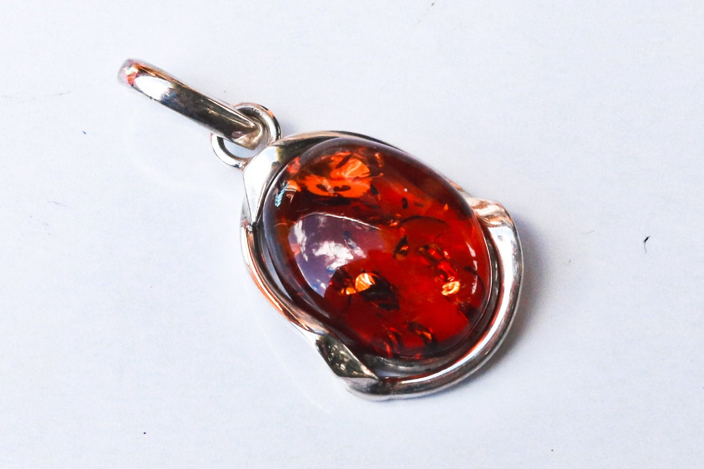 Baltic Amber Jewelry Cognac Pendant Oval Natural Sparkling 1.57" 8.1 gram 925 Silver