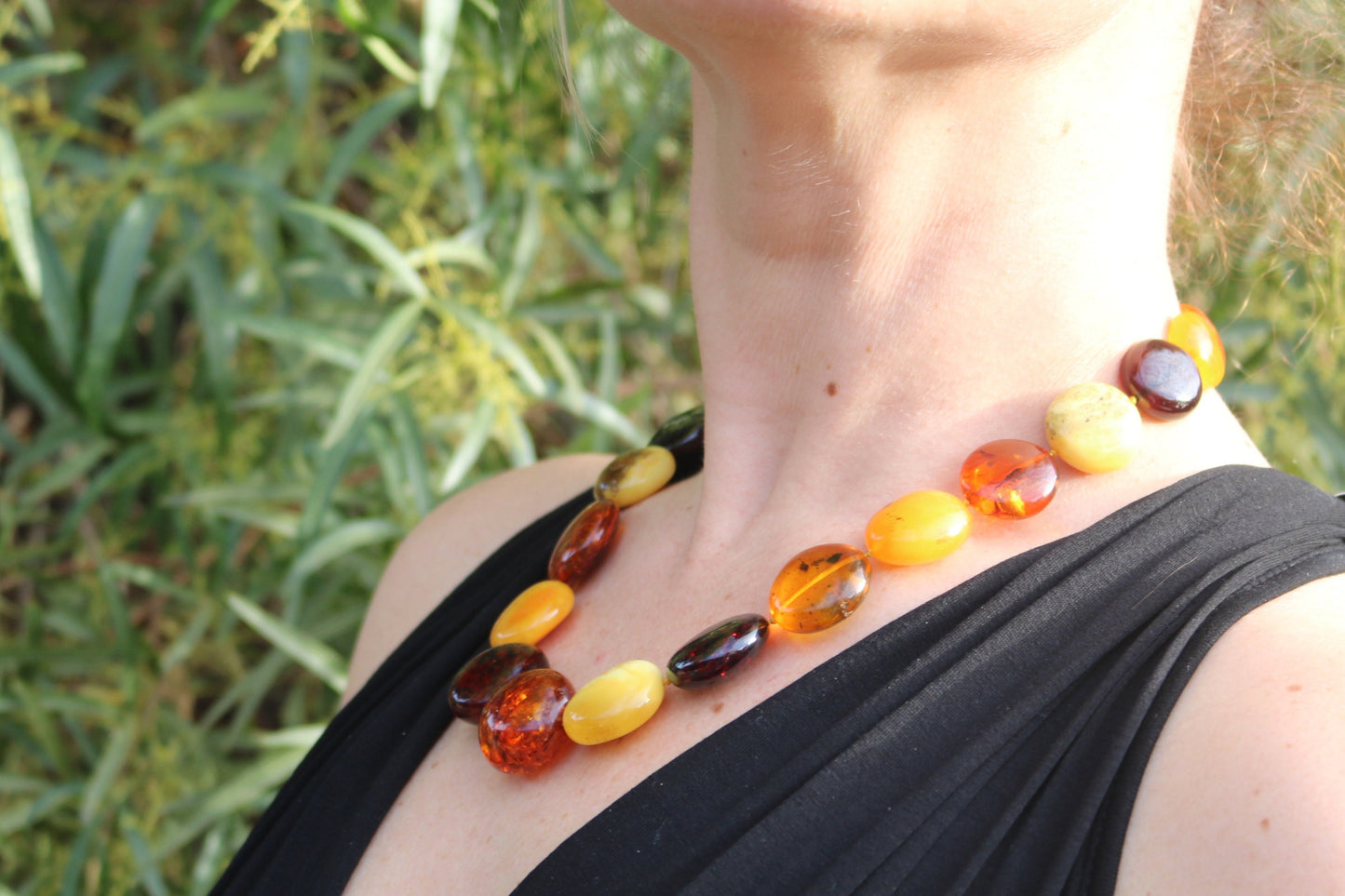 Baltic Amber Necklace Multicolor Calibrated Round Beaded Natural Unisex 19.5″ 65.6 gram