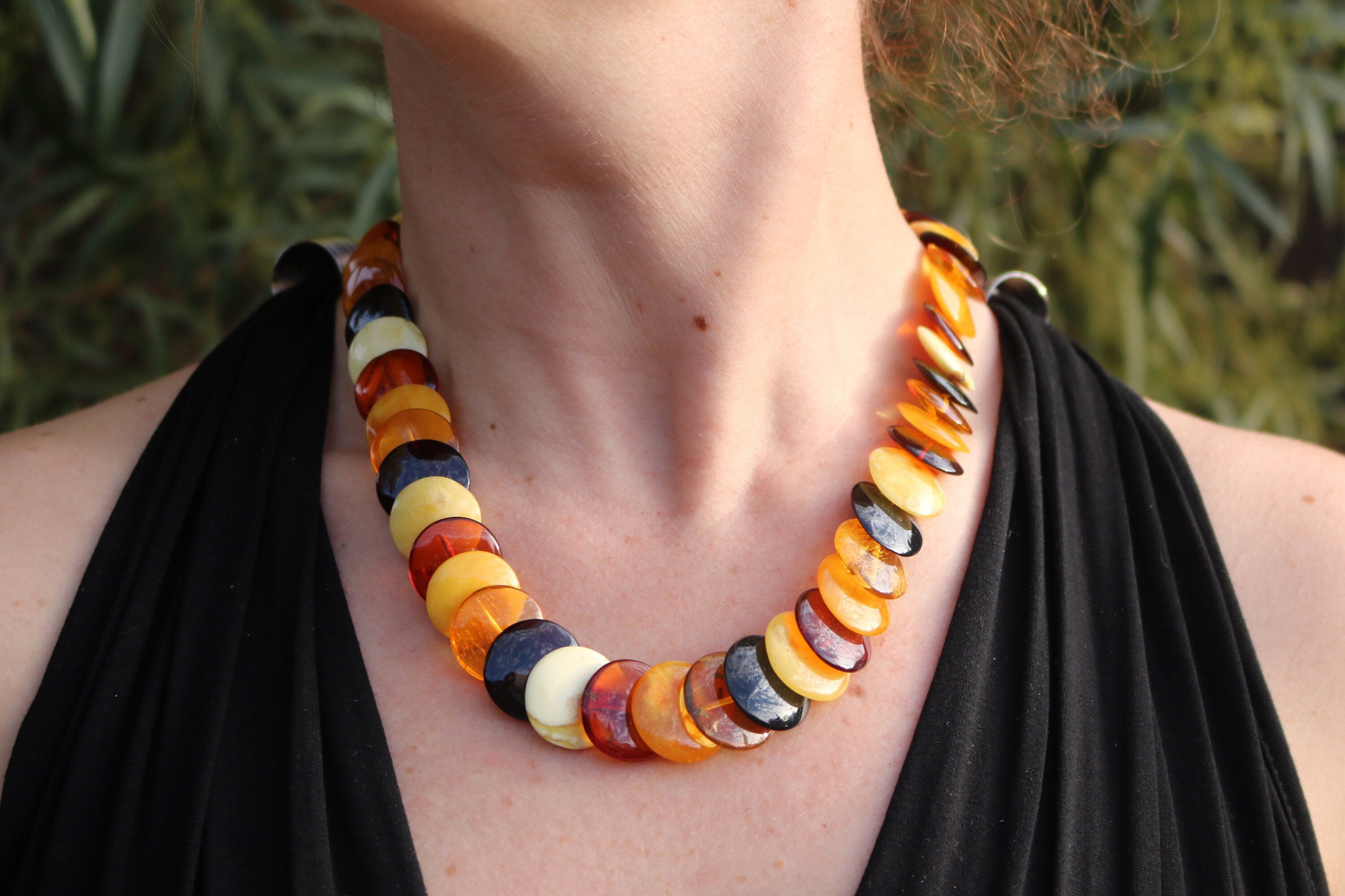 Baltic Amber Necklace Multicolor Graduated Disc Beads