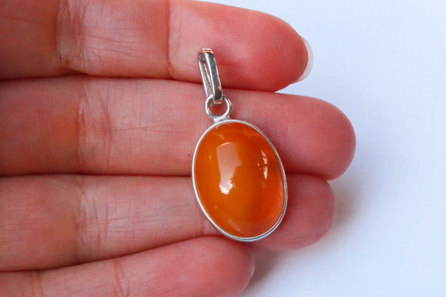 Baltic Amber Pendant Cloudy Honey Oval Unisex 1.32" 2.9 gram 925 Silver