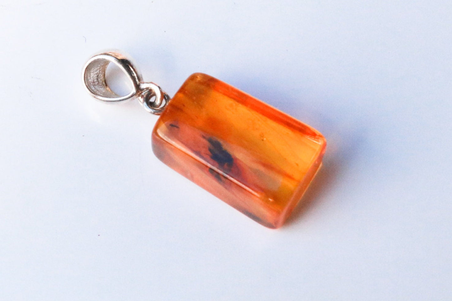 Baltic Amber Pendant with Fossil Insect Fly Natural Inclusions Rectangle Unisex 1.23" 2.4 gram