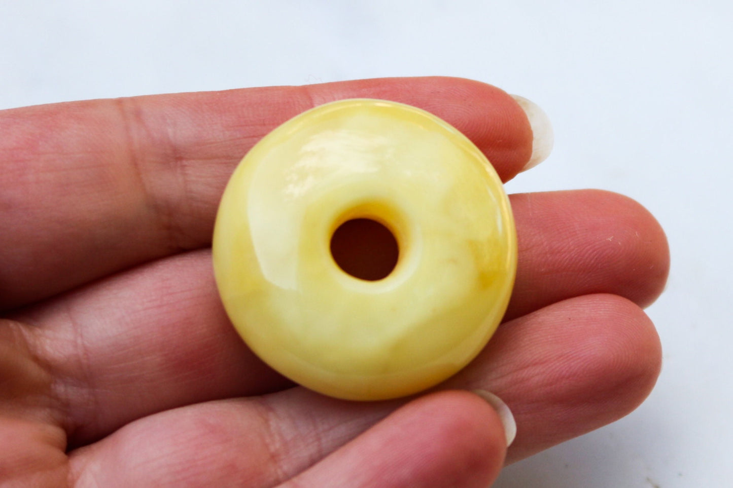 Baltic Amber Donut Butterscotch Pendant Hand Carved Unisex Natural 1.25" 8 gram