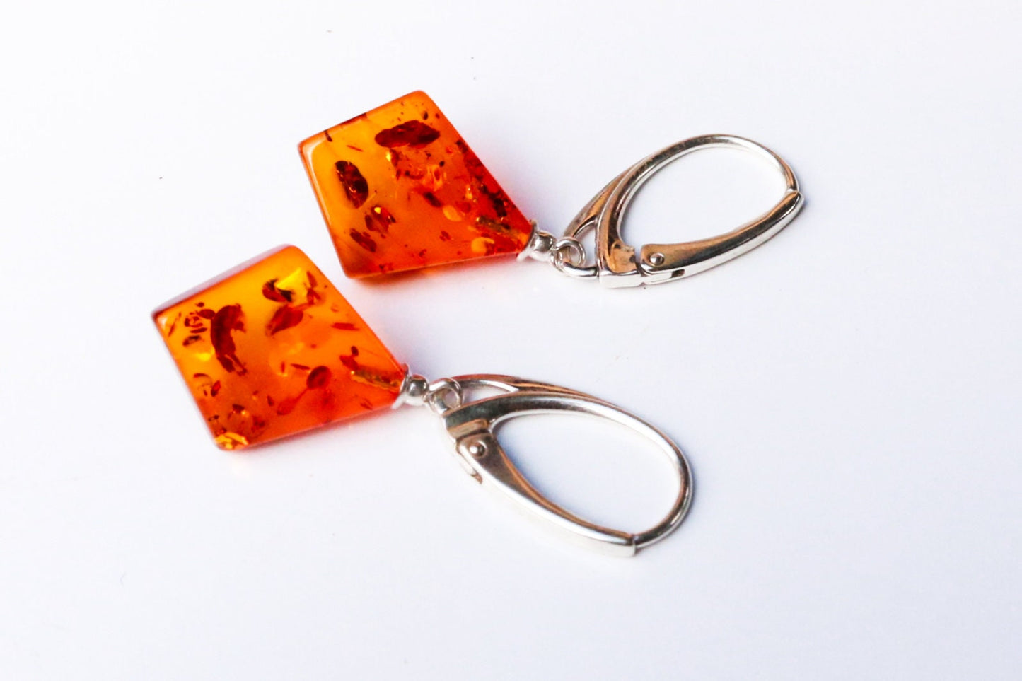 Baltic Amber Earrings Honey Sparkling Diamond Jewelry 1.3″ 2 925 Silver