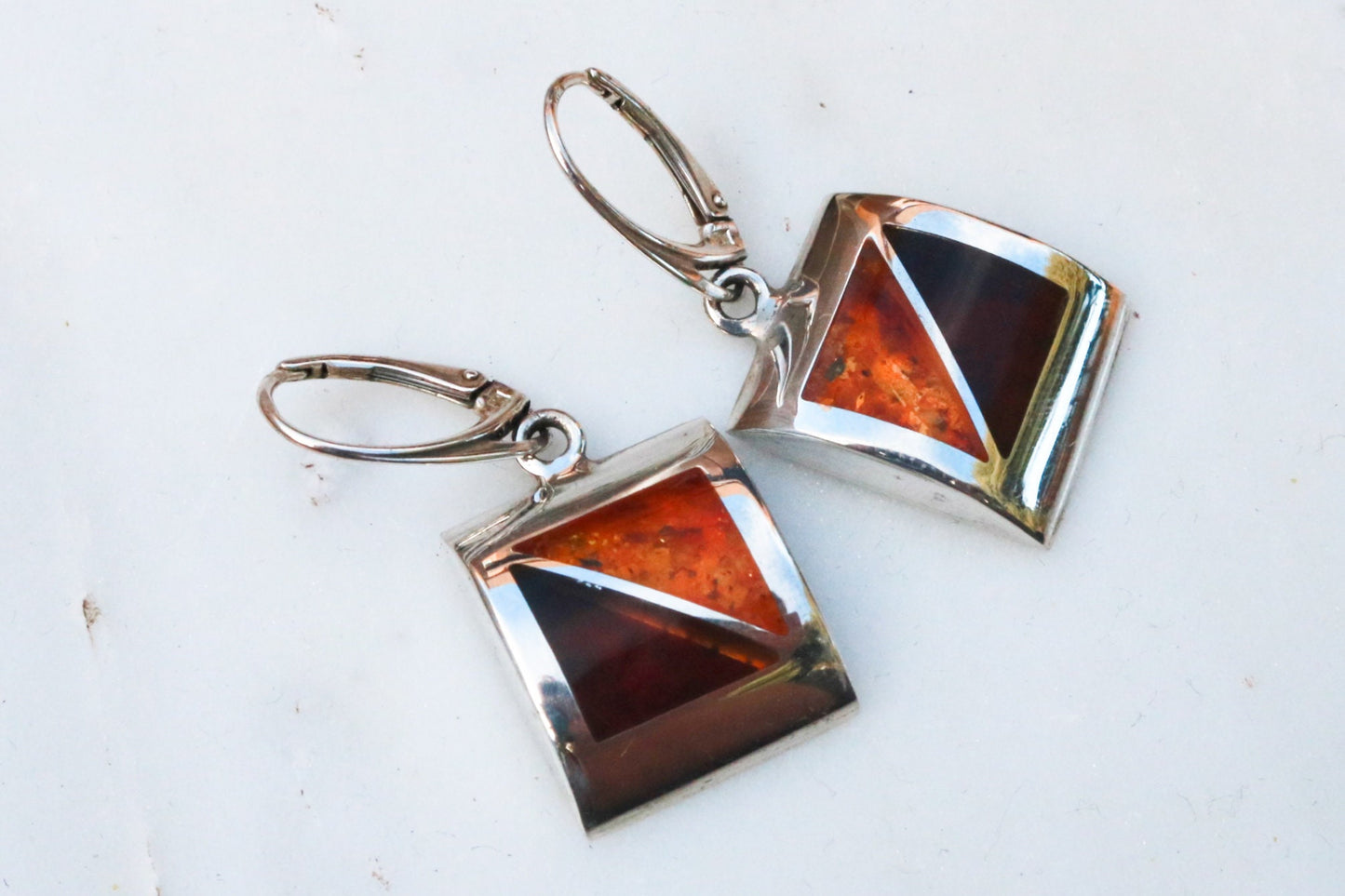 Baltic Amber Jewelry Set Mosaic Earrings Pendant Ring Natural Cognac Honey Multicolor 925 Silver