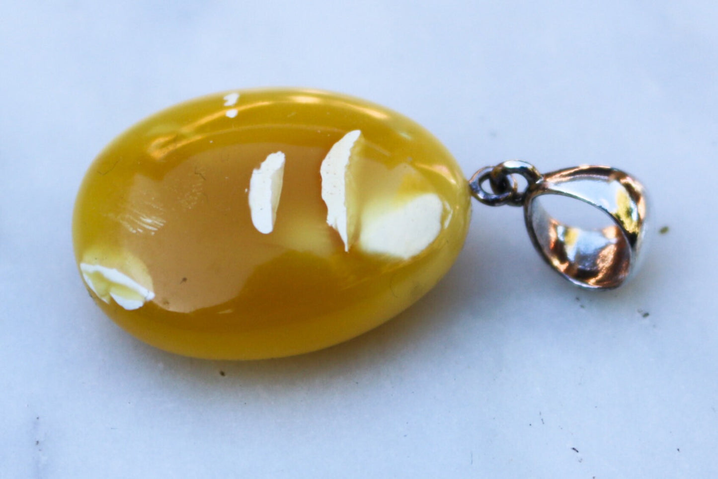 Baltic Amber Butterscotch Pendant Milky Natural Untreated Unisex 1.77" 7 gram 925 Silver