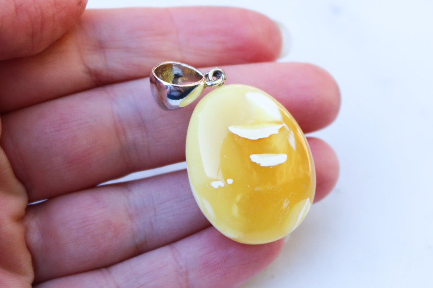 Baltic Amber Butterscotch Pendant Milky Natural Untreated Unisex 1.77" 7 gram 925 Silver