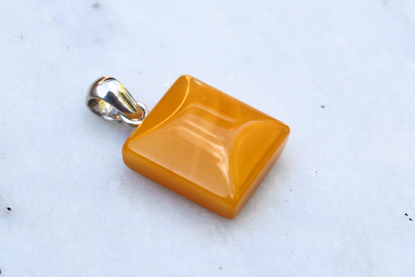 Baltic Amber Butterscotch Pendant Natural Untreated Square Unisex Jewelry 0.98" 2 gram 925 Silver