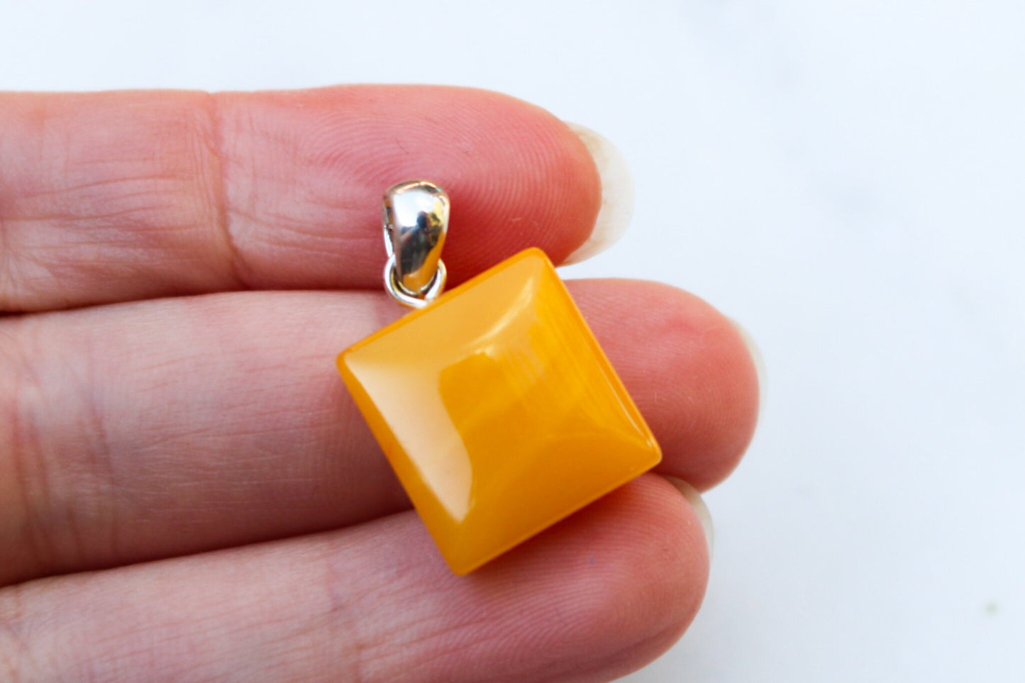 Baltic Amber Butterscotch Pendant Natural Untreated Square Unisex Jewelry 0.98" 2 gram 925 Silver