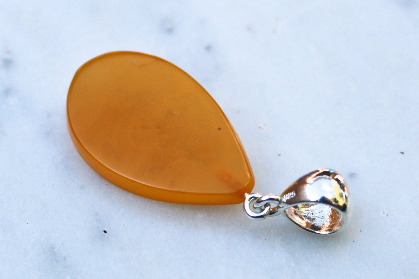 Baltic Amber Pendant Antique Faceted Drop Caramel Unisex Jewelry Natural 1.82" 3.2 gram 925 Silver