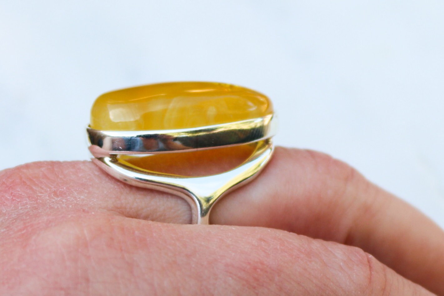 Baltic Amber Ring Butterscotch Yellow Cloudy Adjustable Natural Untreated 925 Silver 15 gram