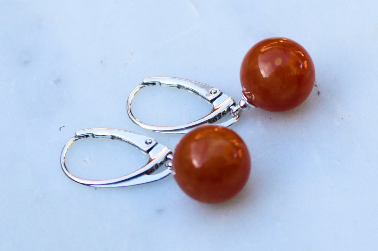 Baltic Amber Earrings Pink Rose Ball Dangling Jewelry 11 mm 1.2" 3 gram