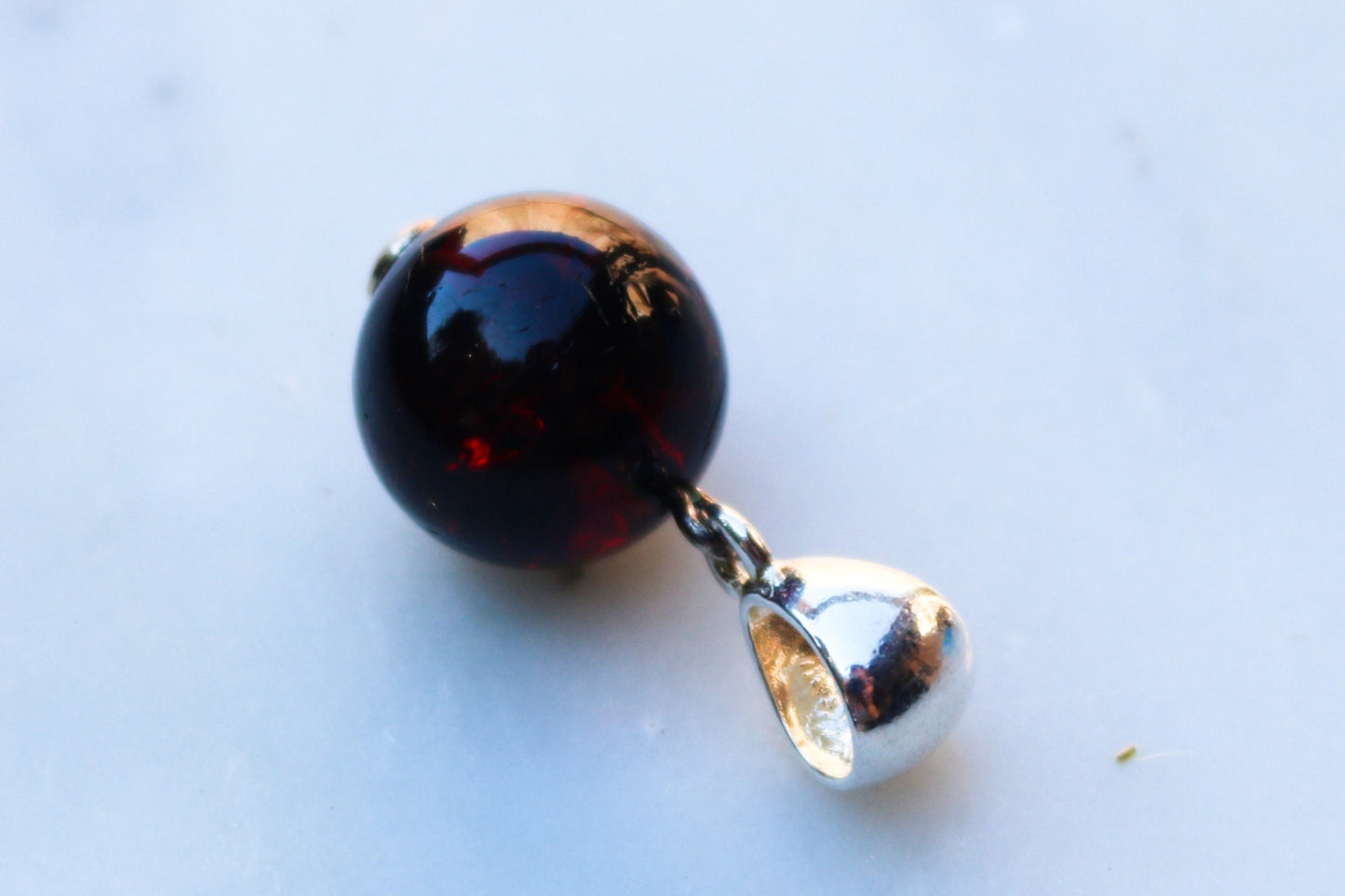 Baltic Amber Pendant Cherry Ball Natural Unisex 14 mm 1.12" 2.6 gram 925 Silver