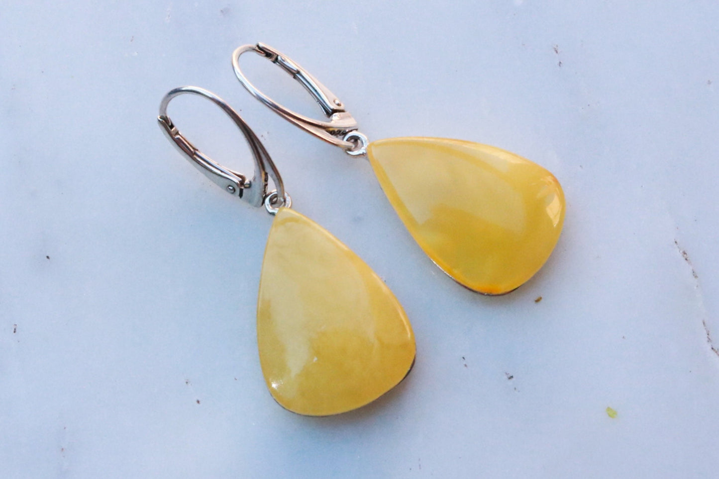 Baltic Amber Earrings Butterscotch Triangle Yellow Natural Jewelry 1.66" 6.3 gram 925 Silver