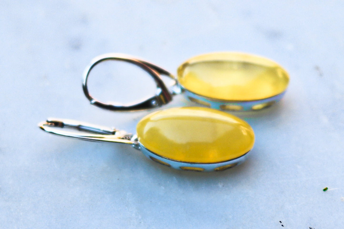 Baltic Amber Earrings Yellow Cloudy Natural Oval Untreated Jewelry 1.47" 5.7 gram 925 Silver