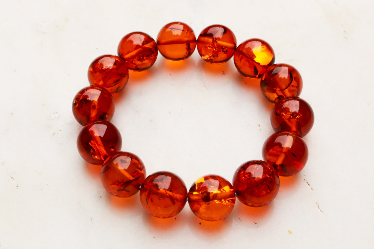 Baltic Amber Ball Beads Bracelet Cognac Sparkling 7.8" 16 mm 29.5 gram