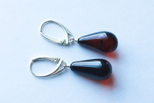 Baltic Amber Earrings Cherry Natural Untreated Drops Jewelry 1.55" 3.3 gram 925 Silver