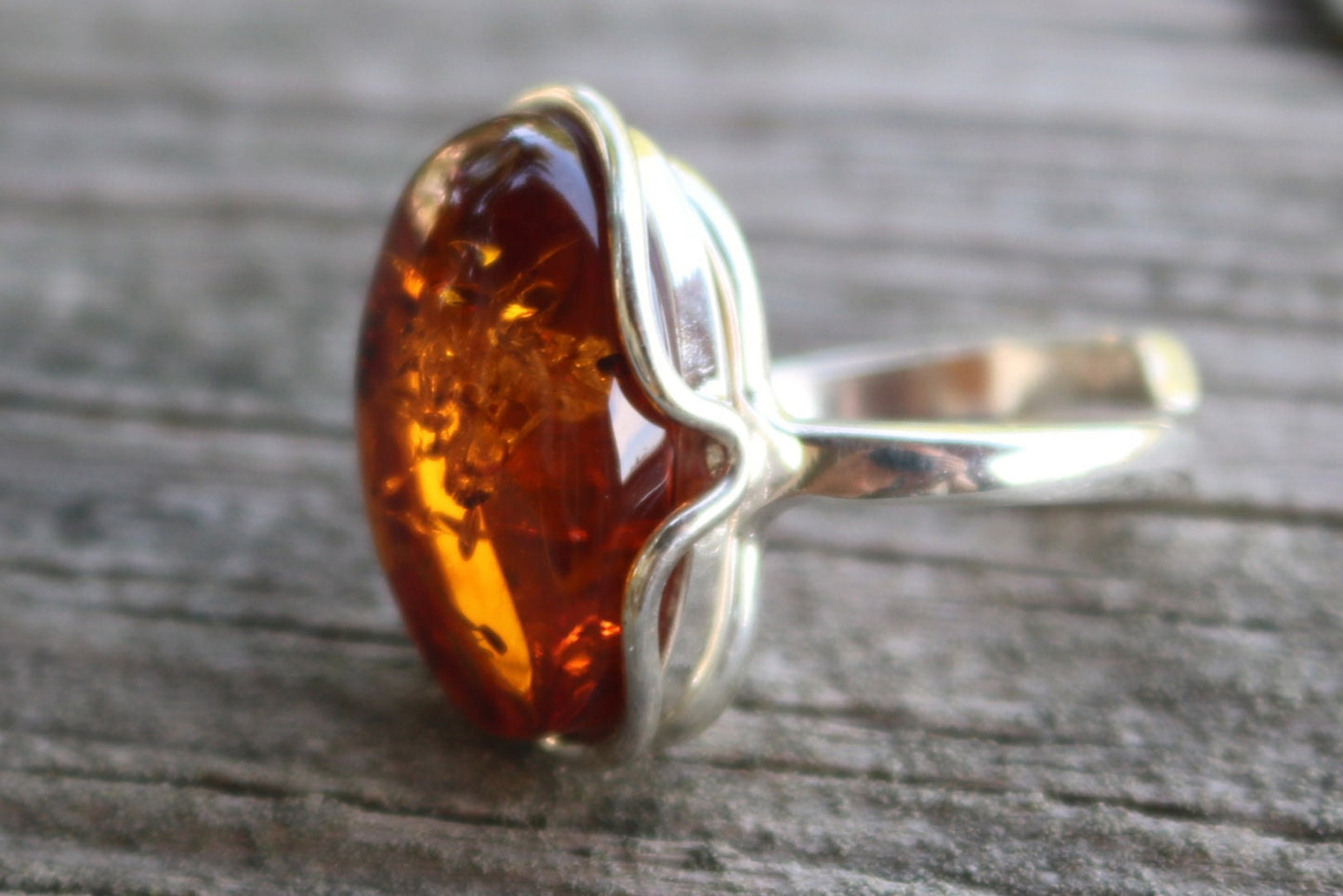 Baltic Amber Honey Ring Adjustable Natural Sparkling Oval 925 Silver 9.8 gram 925 Silver