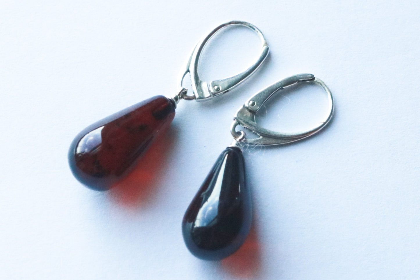 Baltic Amber Earrings Cherry Natural Untreated Drops Jewelry 1.55" 3.3 gram 925 Silver