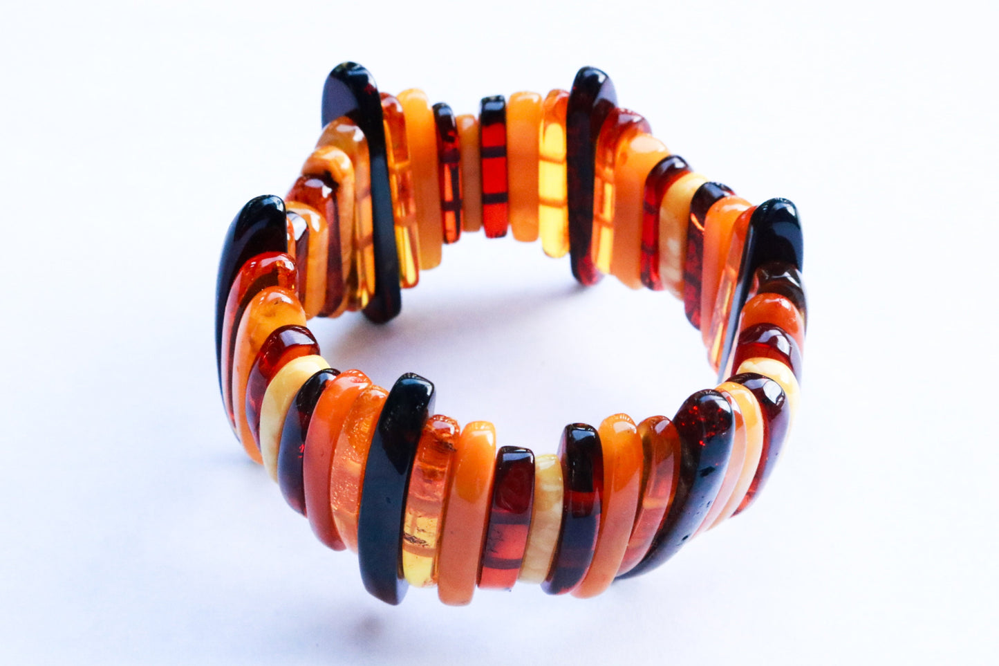 Baltic Amber Multicolor Slabs Bracelet Natural Unisex Stretch 38.6 gram