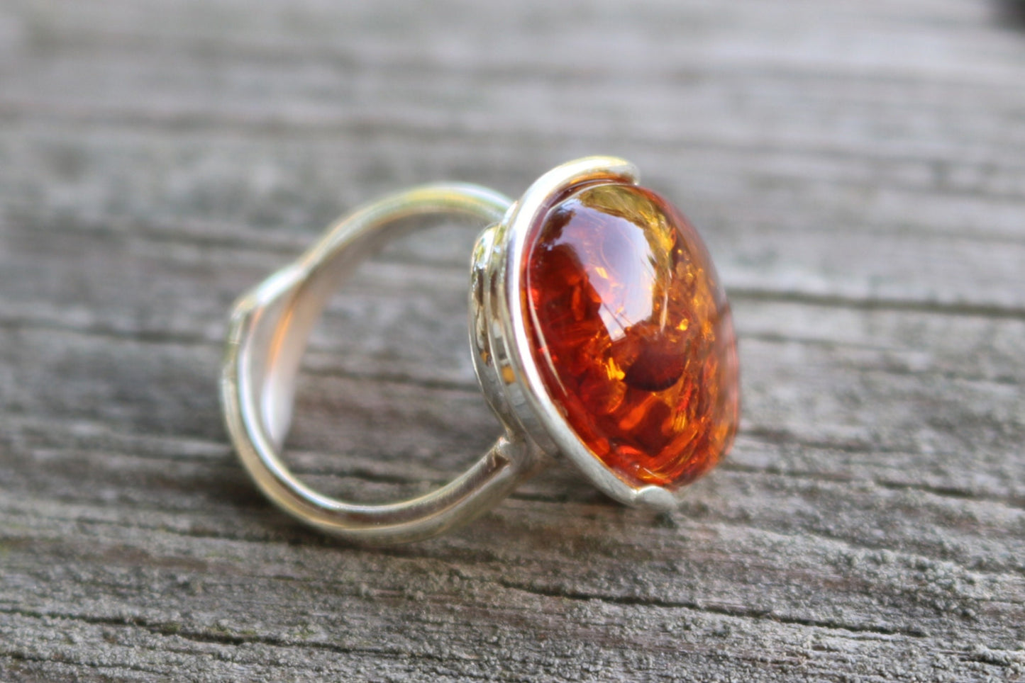 Baltic Amber Honey Ring Adjustable Natural Sparkling Oval 925 Silver 9.8 gram 925 Silver