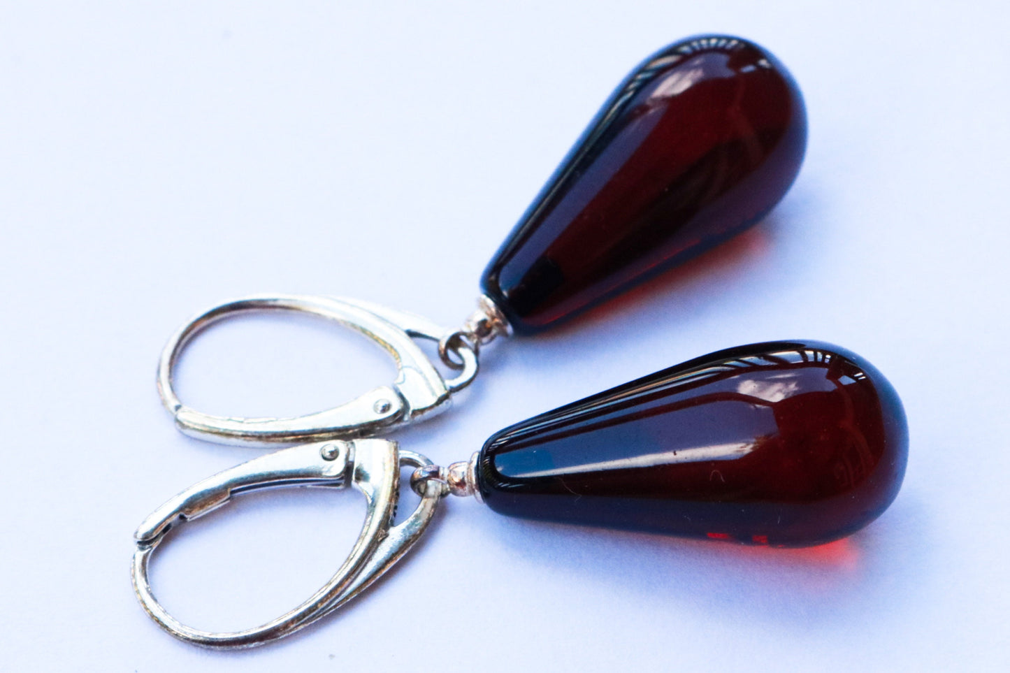 Baltic Amber Earrings Cherry Drops Natural 925 Sterling Silver 1.64" 3.9 gram