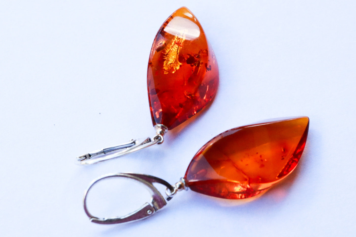 Baltic Amber Earrings Faceted Cognac Sparkling Natural Jewelry 1.9" 5.2 gram 925 silver