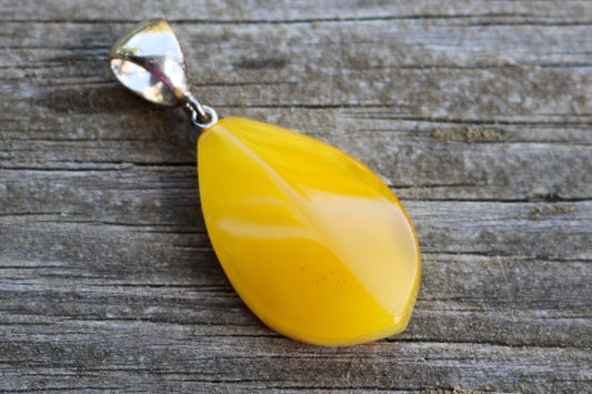 Baltic Amber Pendant Butterscotch Faceted Yellow Natural Untreated Unisex Jewelry  2" 6.4 gram 925 Silver