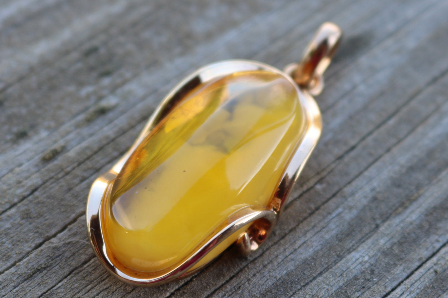 Baltic Amber Honey Pendant Gold Plated Cloudy Natural Untreated 2.18" 14.3 gram