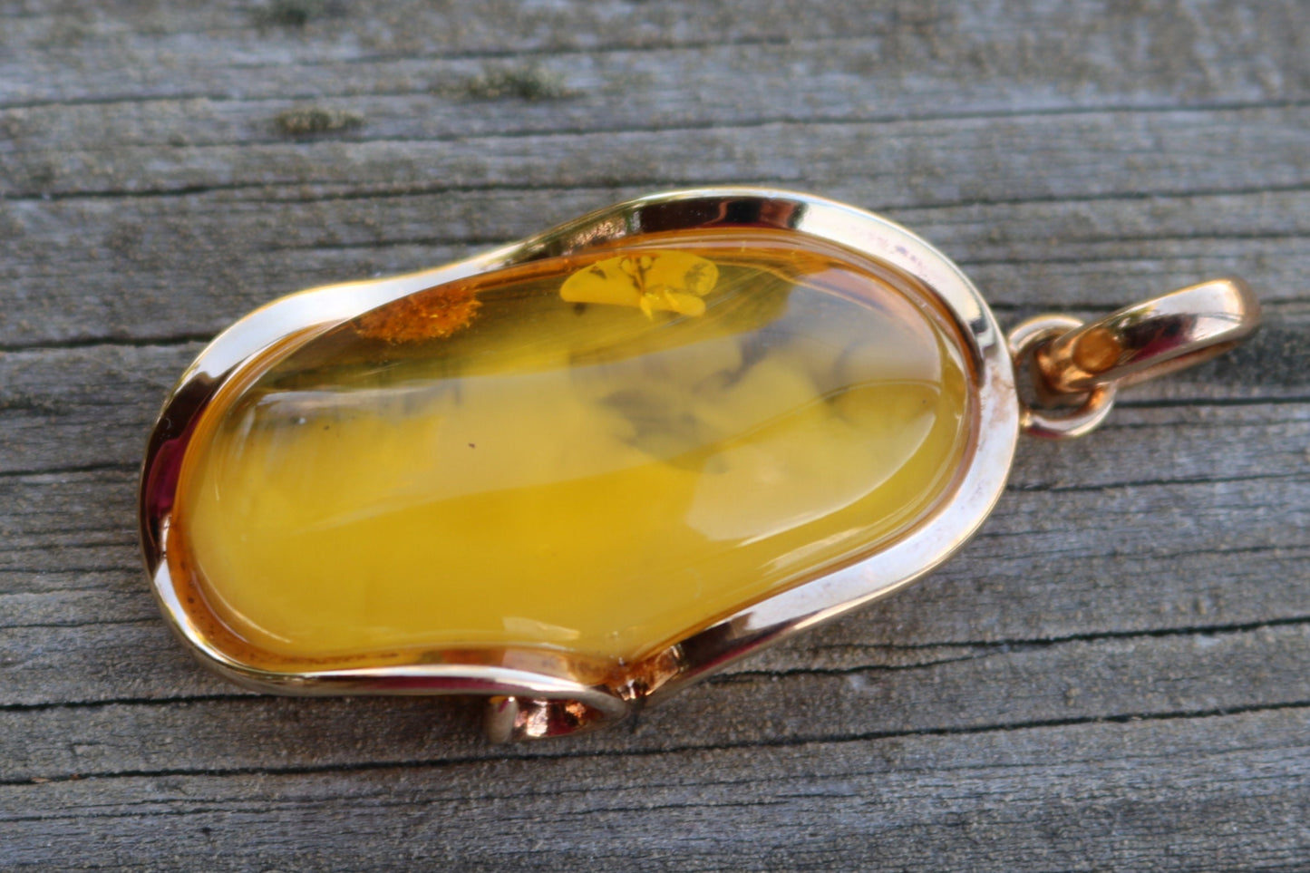 Baltic Amber Honey Pendant Gold Plated Cloudy Natural Untreated 2.18" 14.3 gram