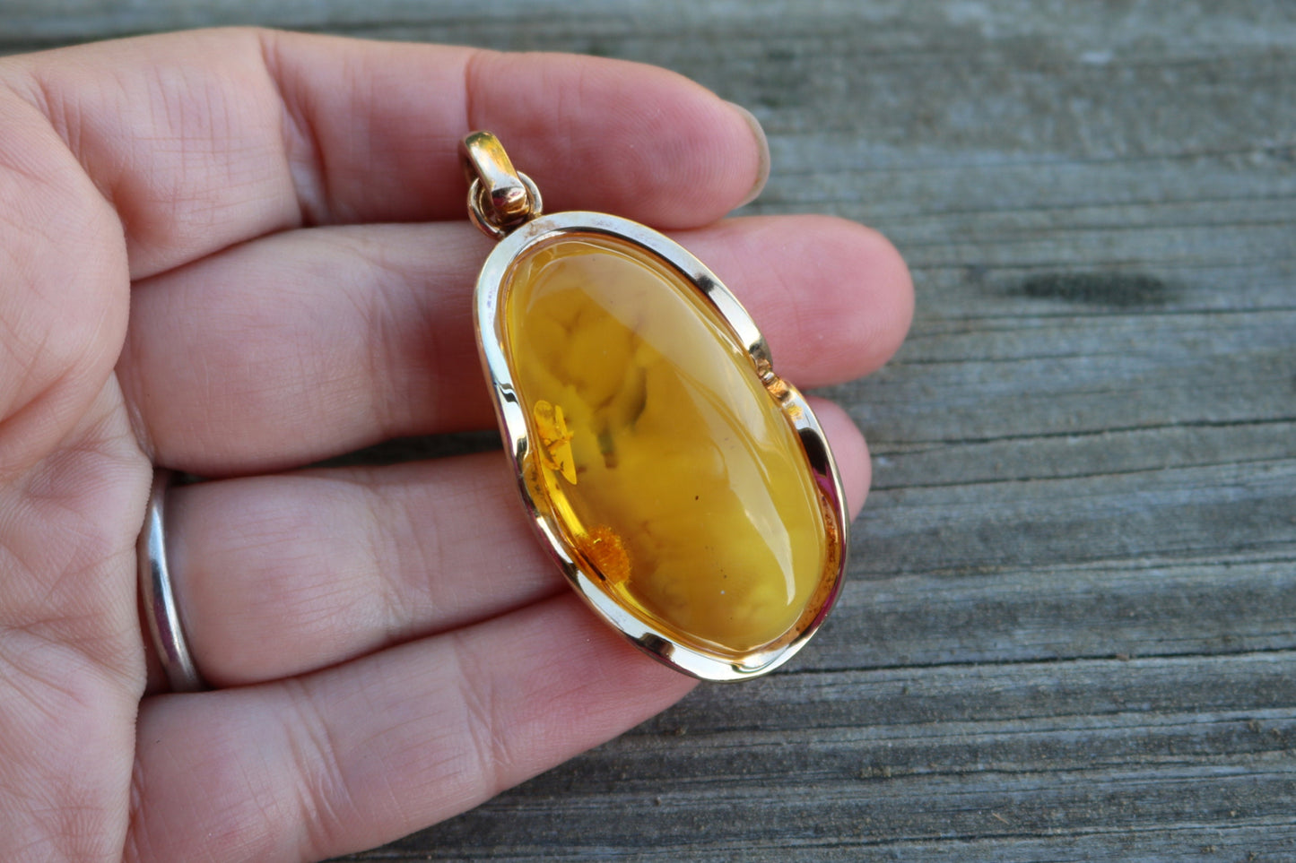 Baltic Amber Honey Pendant Gold Plated Cloudy Natural Untreated 2.18" 14.3 gram