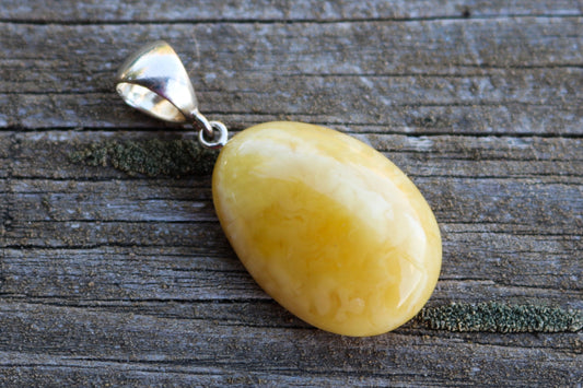 Baltic Amber Pendant Butterscotch Oval Jewelry Natural Untreated Unisex 1.8" 5.1 gram 925 Silver