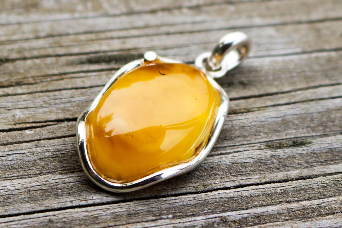 Baltic Amber Pendant Butterscotch Cloudy Oval Natural Unisex Jewelry 1.79" 8.1 gram 925 Silver