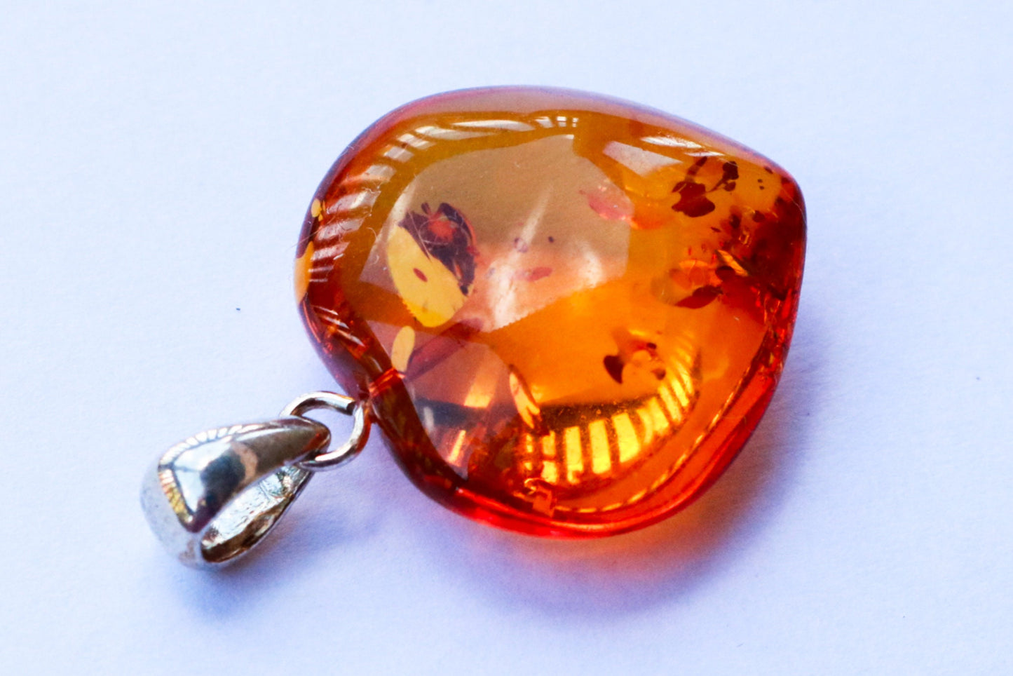 Baltic Amber Heart Pendant Honey Jewelry 1.25" 2.9 gram 925 Silver