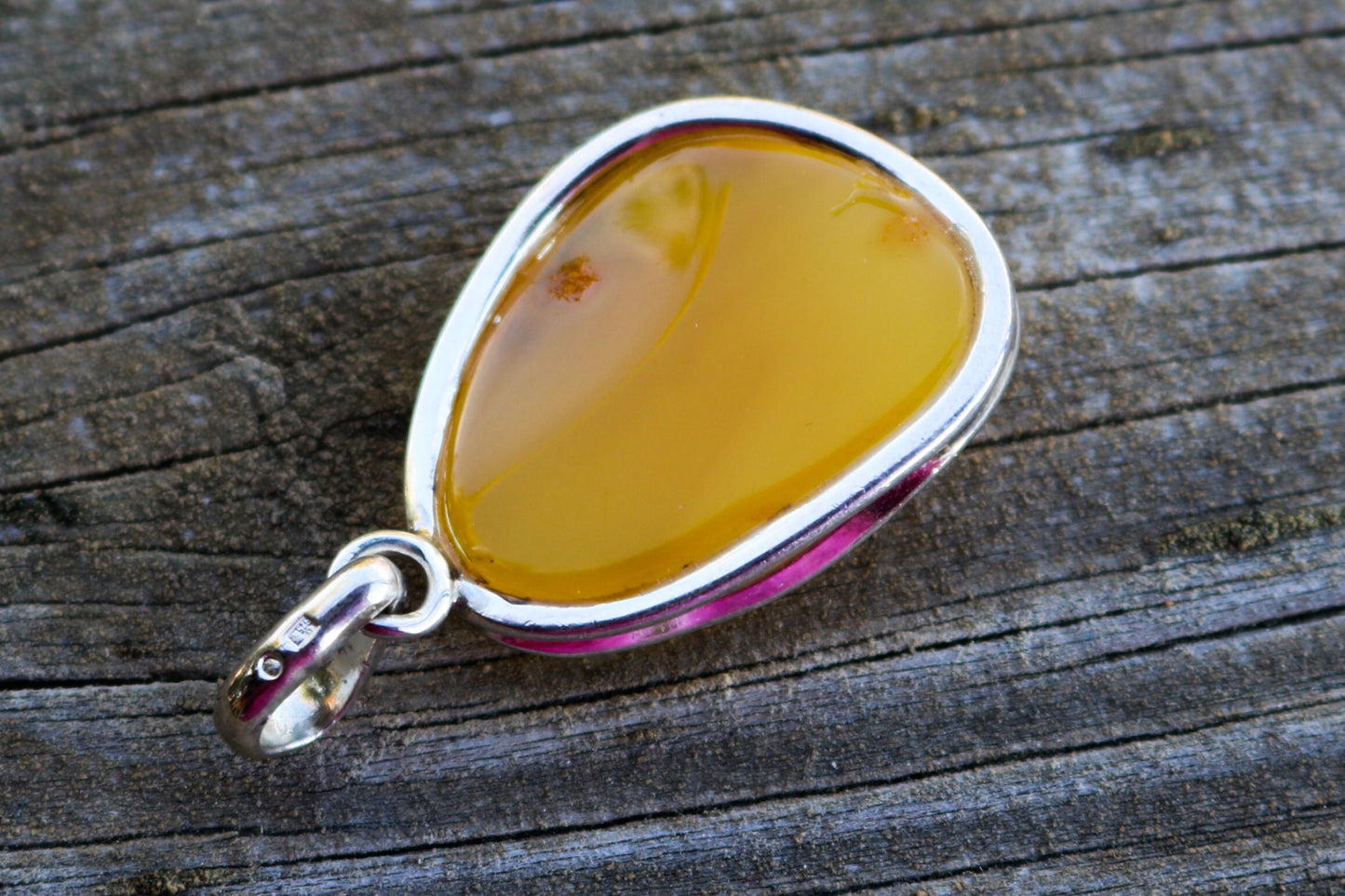 Baltic Amber Butterscotch Pendant Natural Cloudy Untreated Unisex Jewelry 1.9" 11.3 gram 925 Silver