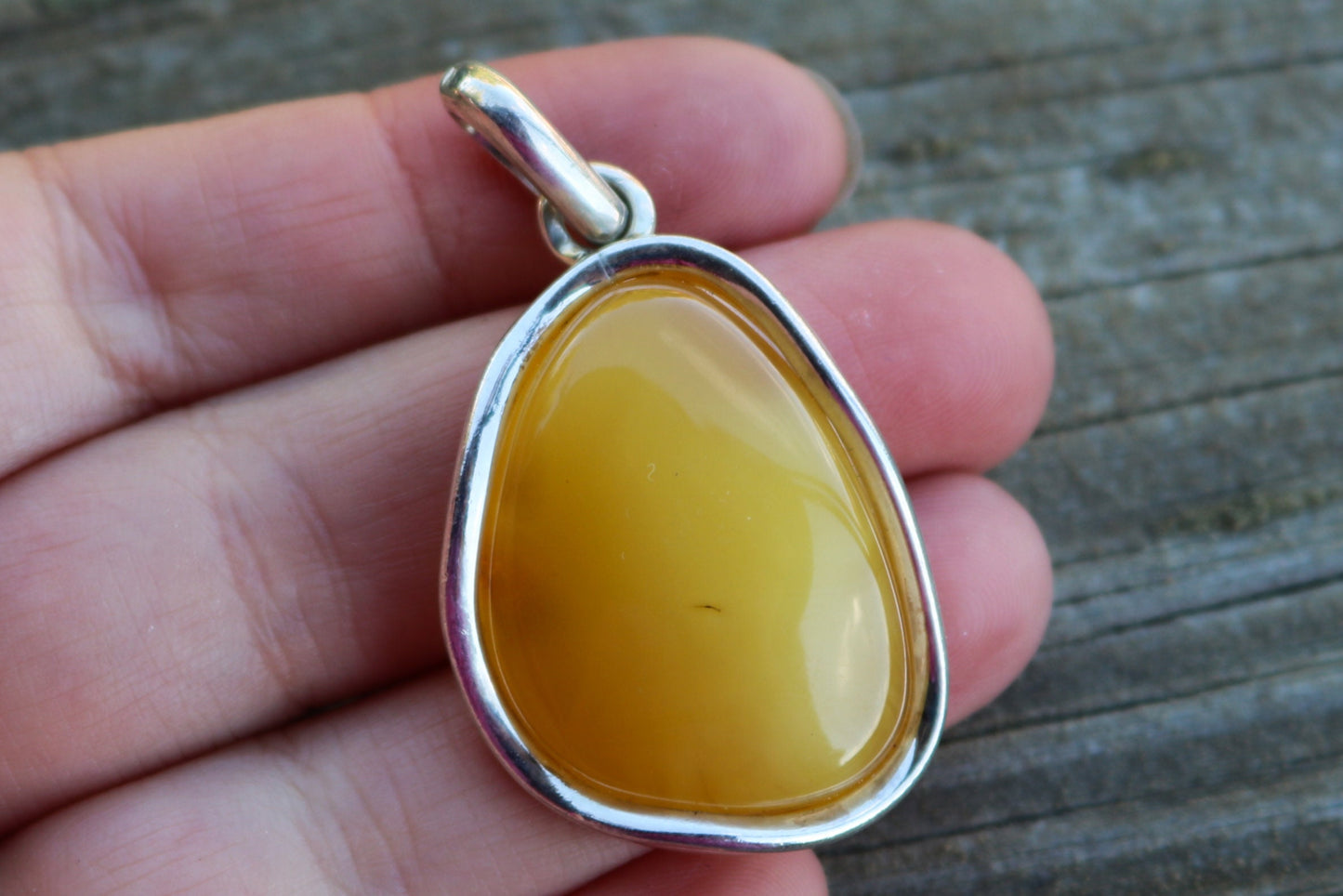 Baltic Amber Butterscotch Pendant Natural Cloudy Untreated Unisex Jewelry 1.9" 11.3 gram 925 Silver