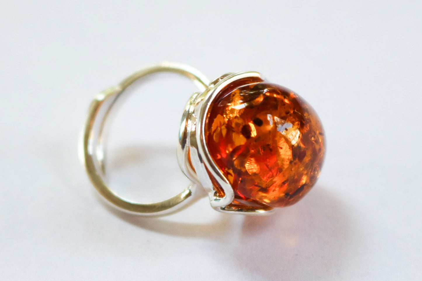 Baltic Amber Honey Ring Adjustable Oval Natural Jewelry 925 Silver 7.7 gram